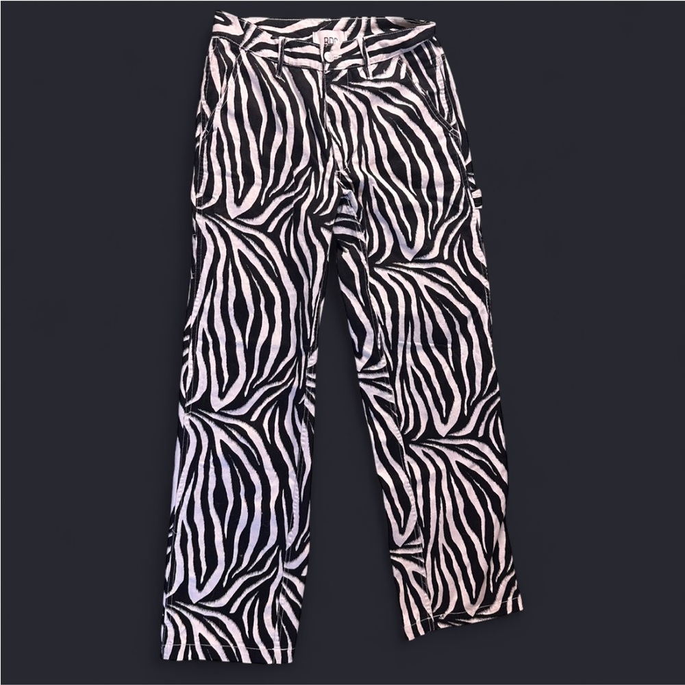 BDG black and white zebra print straight leg carpenter pants